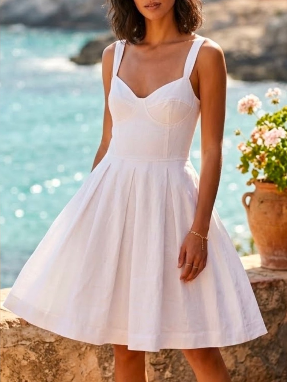 Aqua White Sweetheart Bust A-Line Mini Dress
